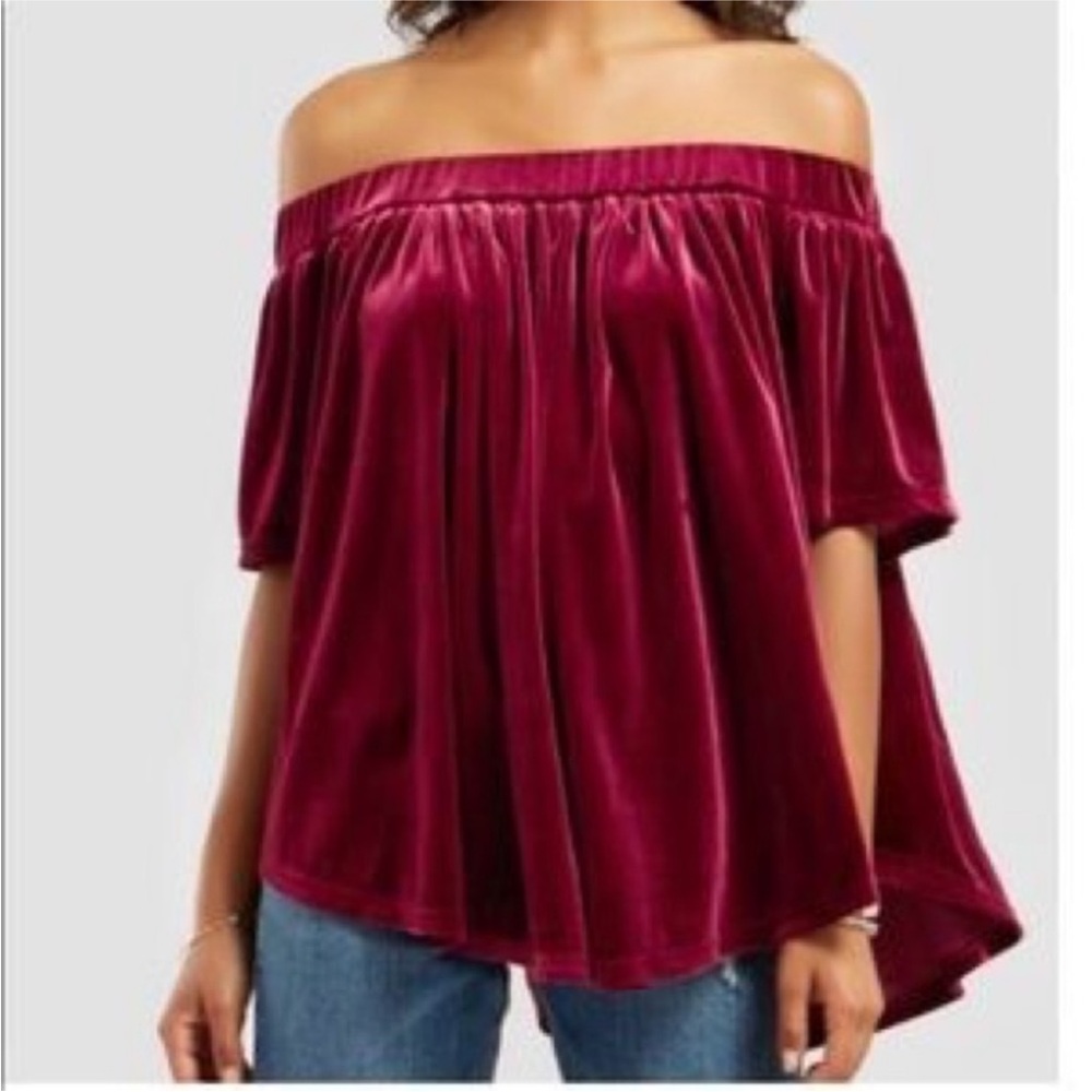 Cost Plus World Market Off-Shoulder Velvet Top in Burgundy